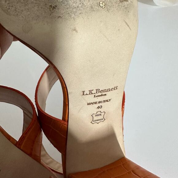 LK Bennett Women's Rhiannon Tangerine Crocodile Embossed Sandal Heels Size 40 - Picture 9 of 11